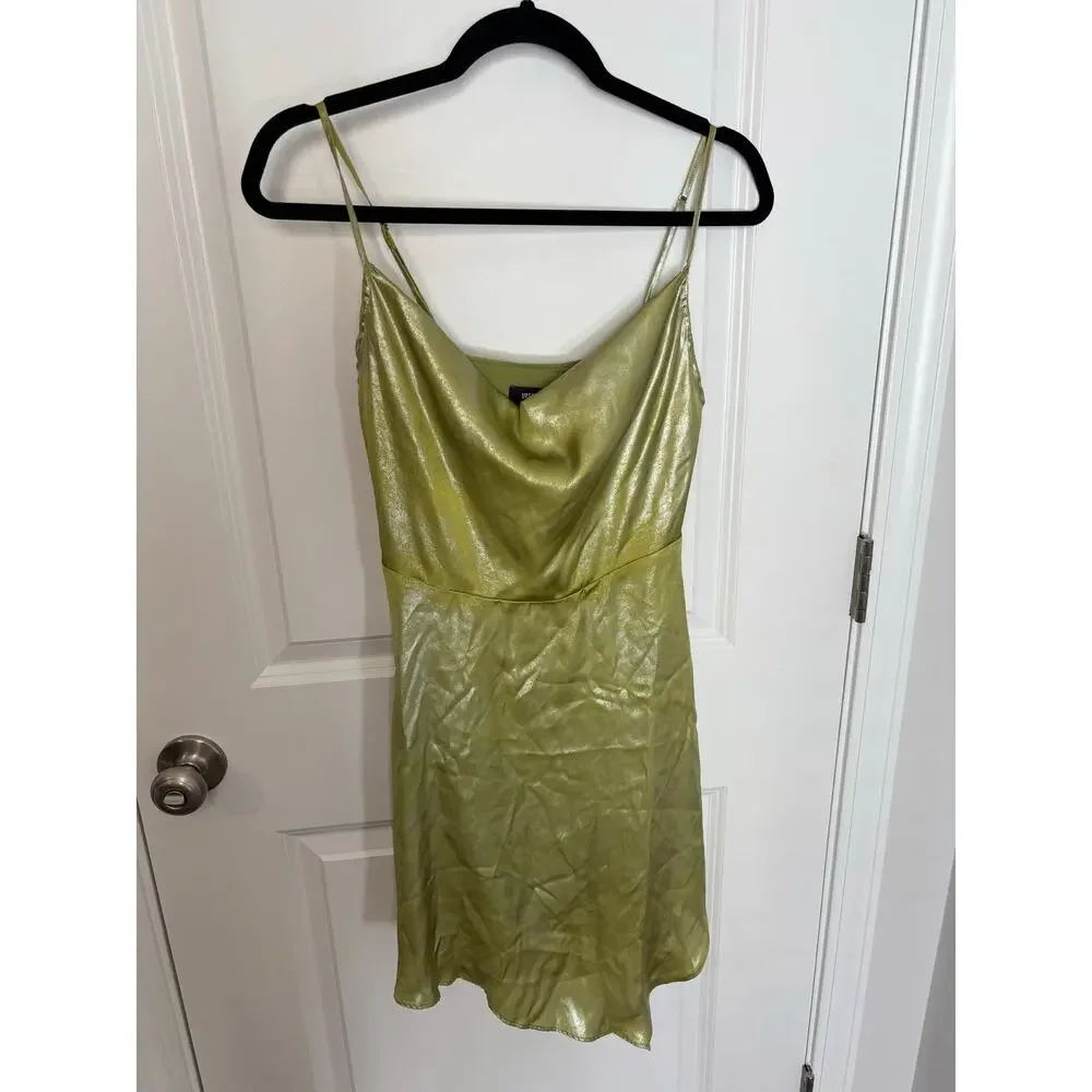 Urban Outfitters Shiny Satin Asymmetrical Mallory Mini Dress Size Small - Picture 2 of 9
